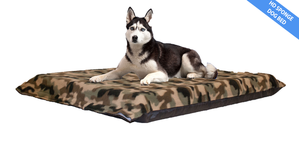 Camo Green Dog Bed 10cm Thick HD Foam Mattress Removable Fleece Cover