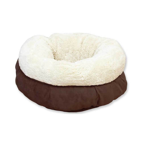 Soft Cat Bed Brown Suede | Warm Kitten Round Doughnut
