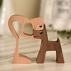 Family Puppy Wood Dog Craft Figurine For Desktop Table | Ornament Carving Model Home Office Decoration Pet Sculpture For Christmas Gift