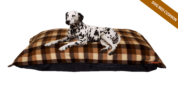 Brown Check Cushion Dog Bed Fibre+Foam Filled Removable Fleece Cover