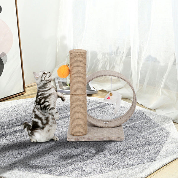 13" Cat Tree Tower with Linen Circular Ring Toys