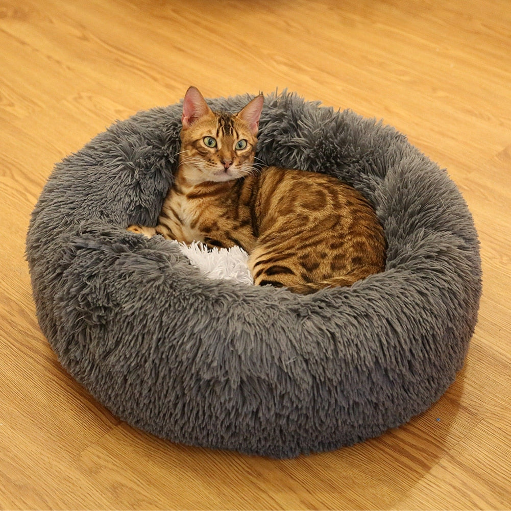 Pet Cat Ultra Soft Long Plush Round Bed